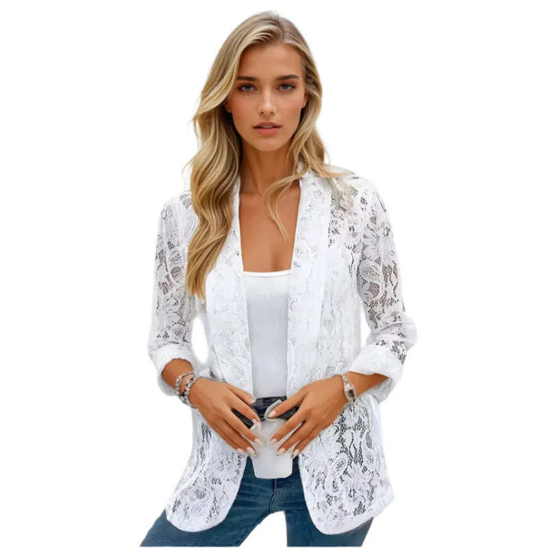 Dames Blazer Kant Tailored Fit Lichtgewicht Ademend