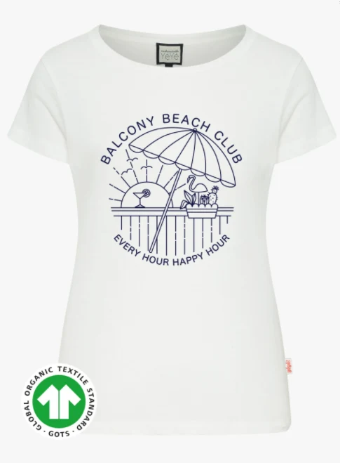 Veganistische top | Mademoiselle YéYé balcony beach club t-shirt ecru