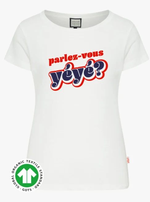 Licht getailleerd wit t-shirt | Mademoiselle YéYé parlez-vous YéYé? t-shirt ecru