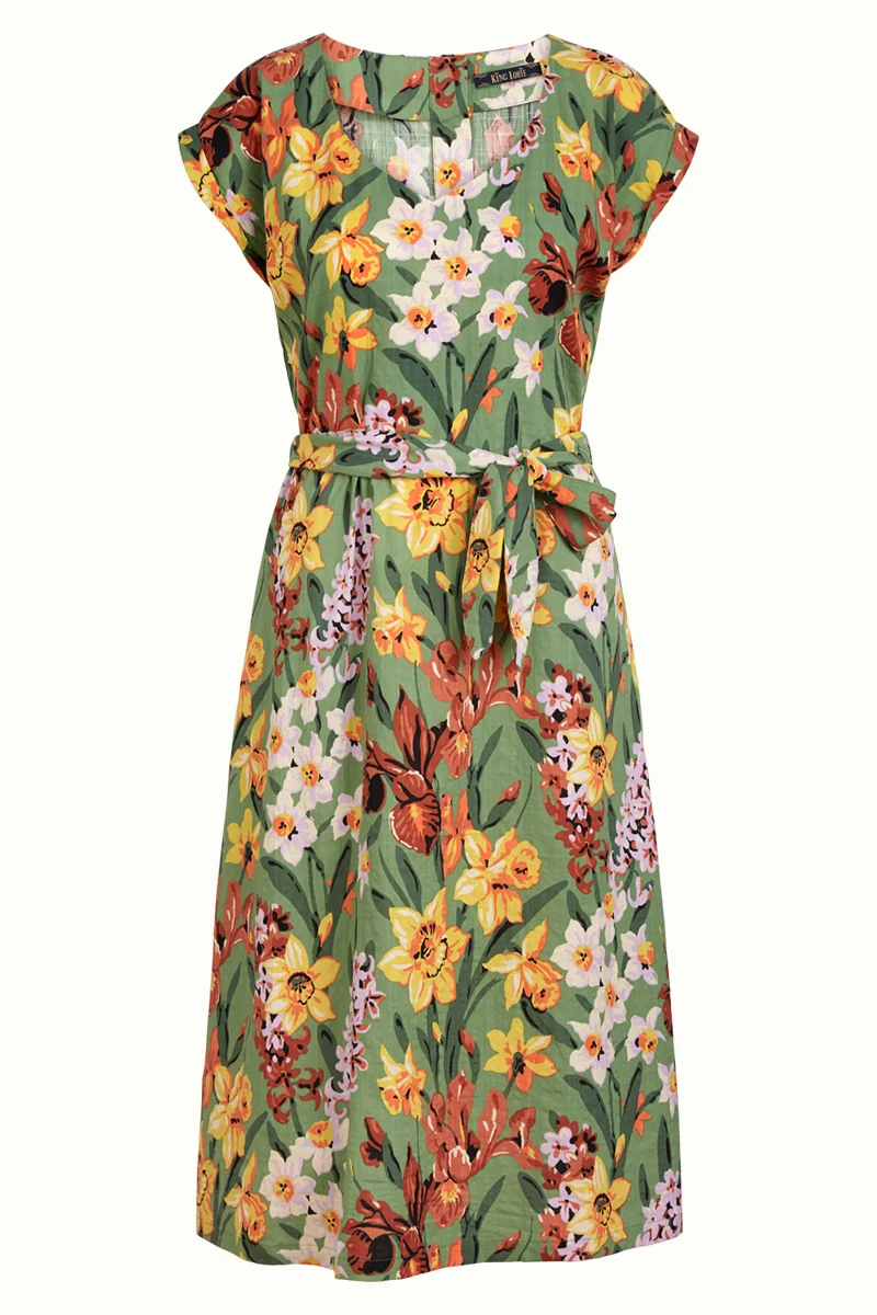 Los vallende jurk met bloemenprint | King Louie Vera loose fit dress tula jungle green