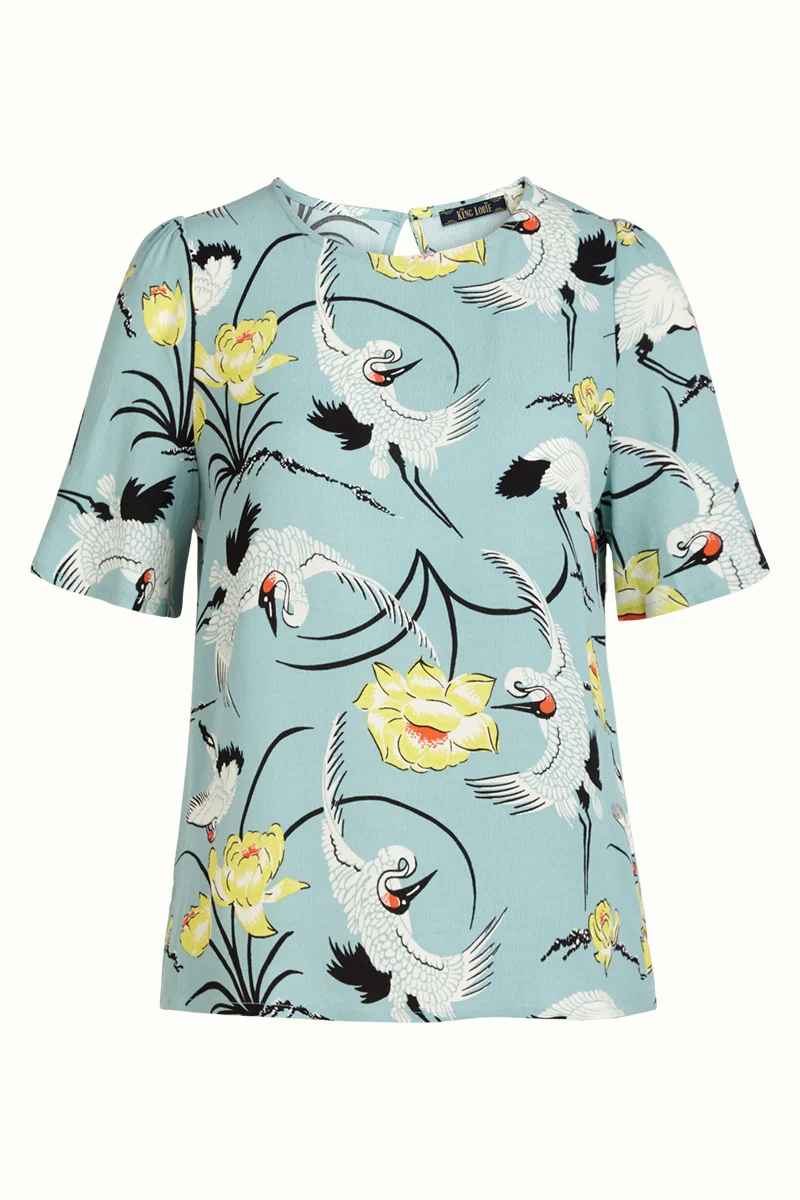 Lichtblauwe top van viscose | King Louie Lizzy top del rey blue haze