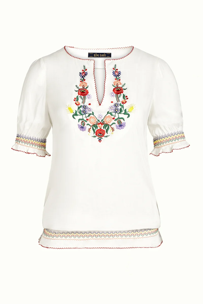Witte top met borduursel | King Louie Lucy embroidery top coyote gardenia