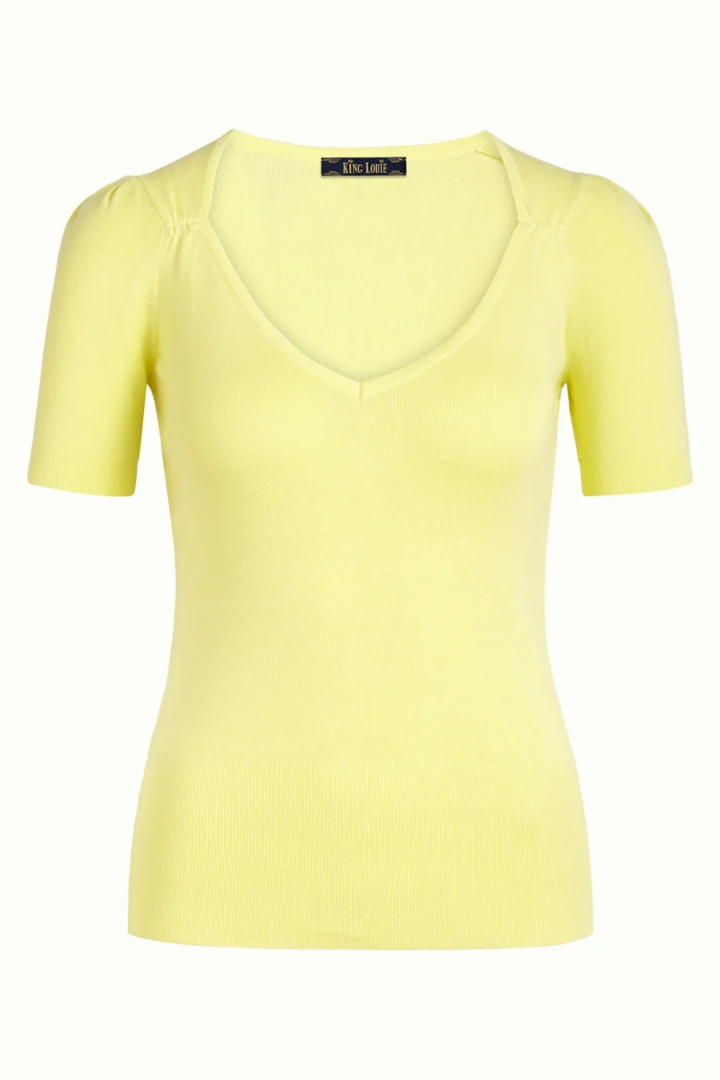 Top met licht gepofte mouw | King Louie diamond puff top cottonclub yellow pear