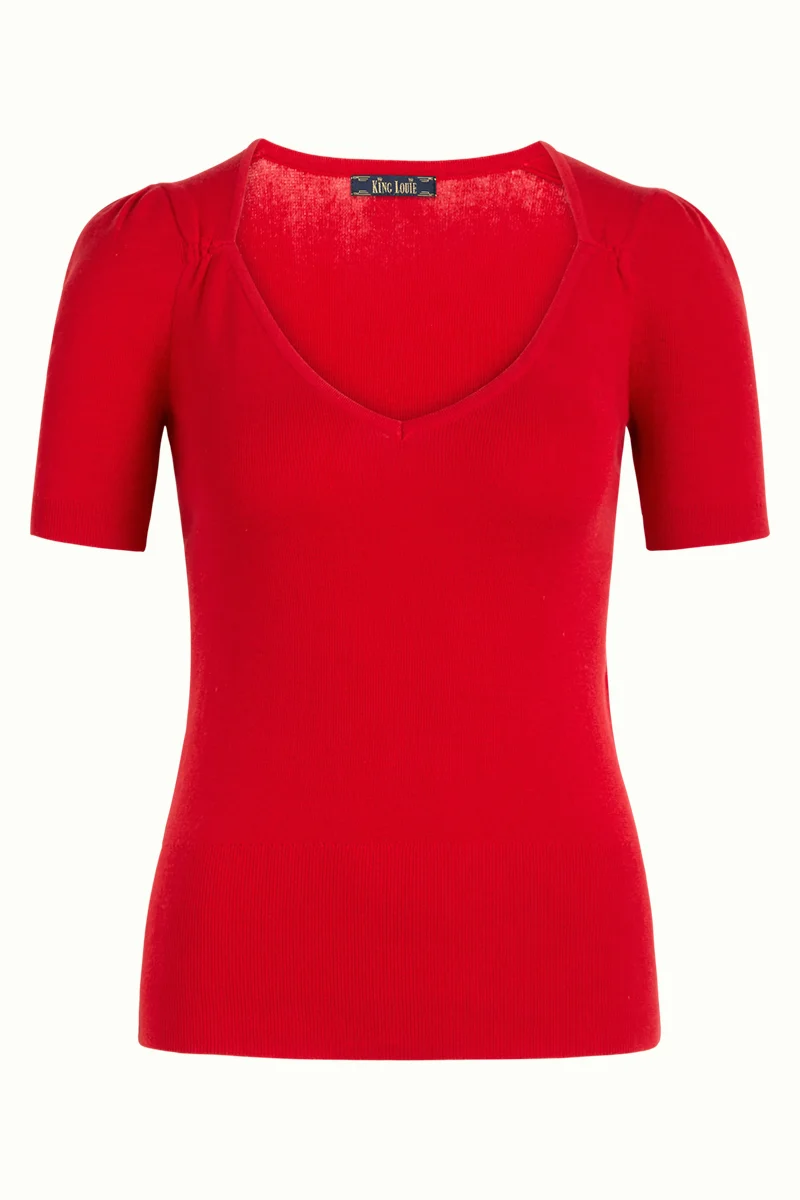 Rode top met korte mouw | King Louie diamond puff top cottonclub chili red