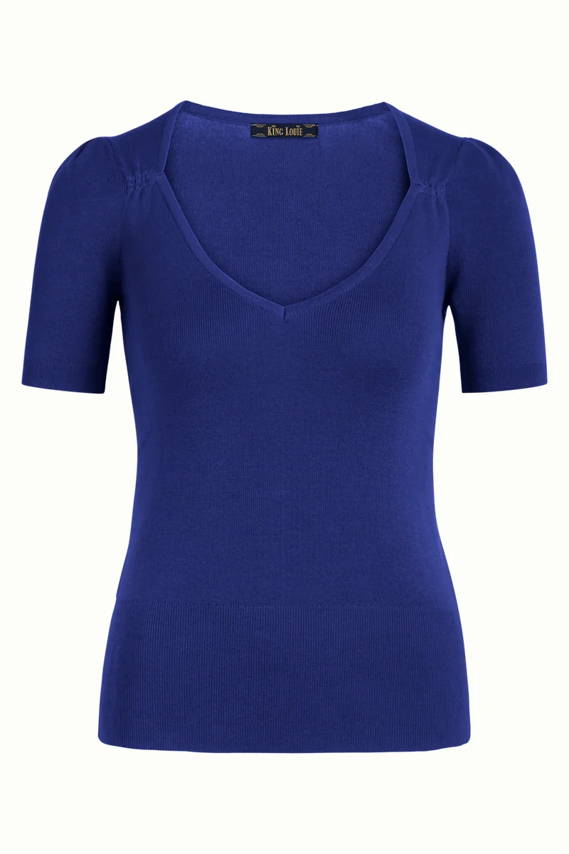 Blauwe top van biologisch katoen | King Louie diamond puff top cottonclub mazarine
