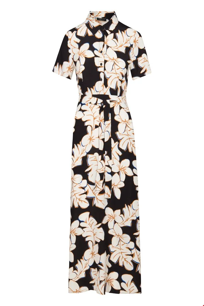 Lange zwarte jurk van viscose | Zilch dress long hawaii black