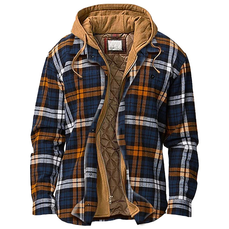 Heren Flanellen Jacka met Capuchon Ruitpatroon Winterstijl