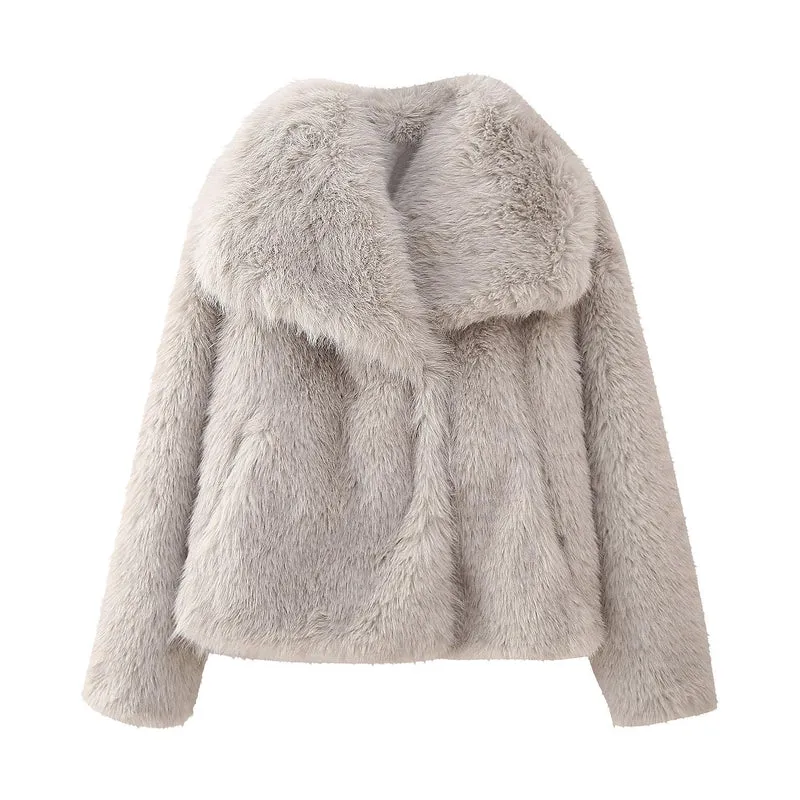 Dames Jas Winter Fuskpälsjacka in Denim met Praktische Details