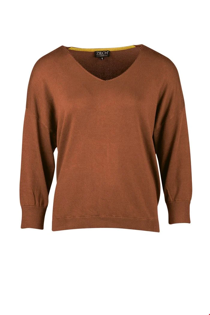 Bruine losvallende trui | Zilch sweater v-neck wood