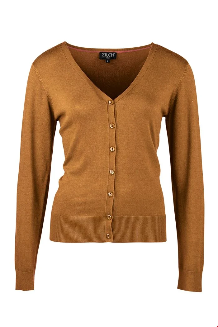 Bruin vestje met knoopsluiting | Zilch cardigan v-neck toffee