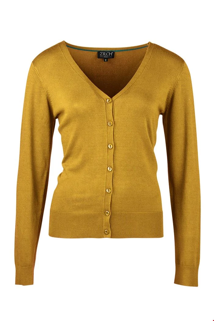 Geel basic vestje | Zilch cardigan v-neck honey