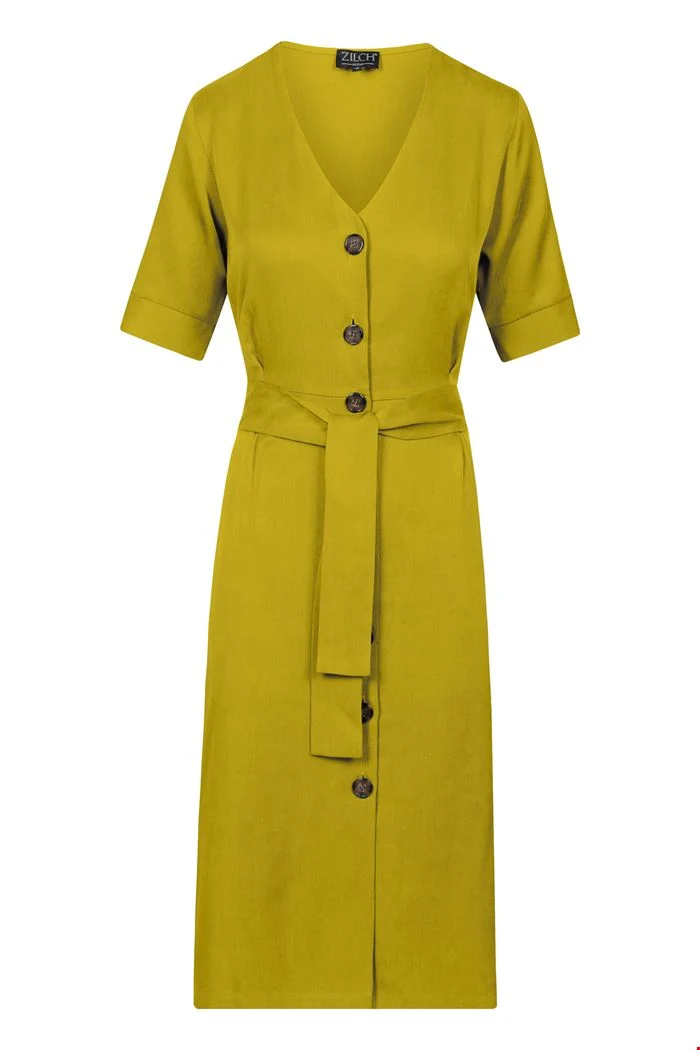 Gele comfortabele jurk | Zilch dress buttons lime