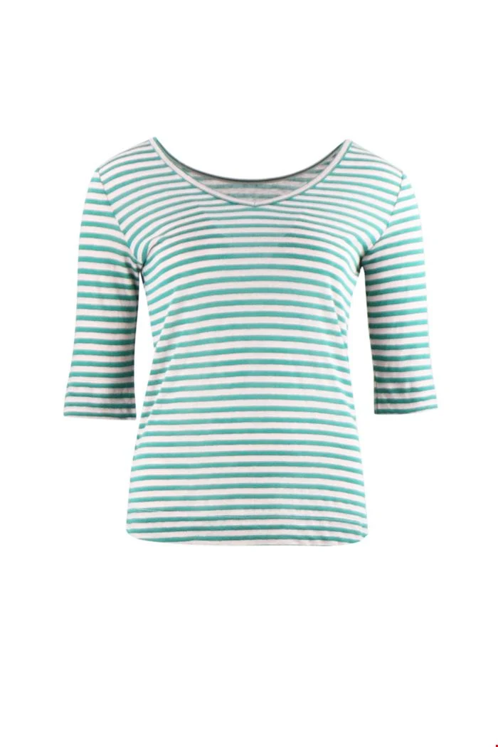 Comfortabele top van linnen en rayon | Zilch top reversible stripes emerald