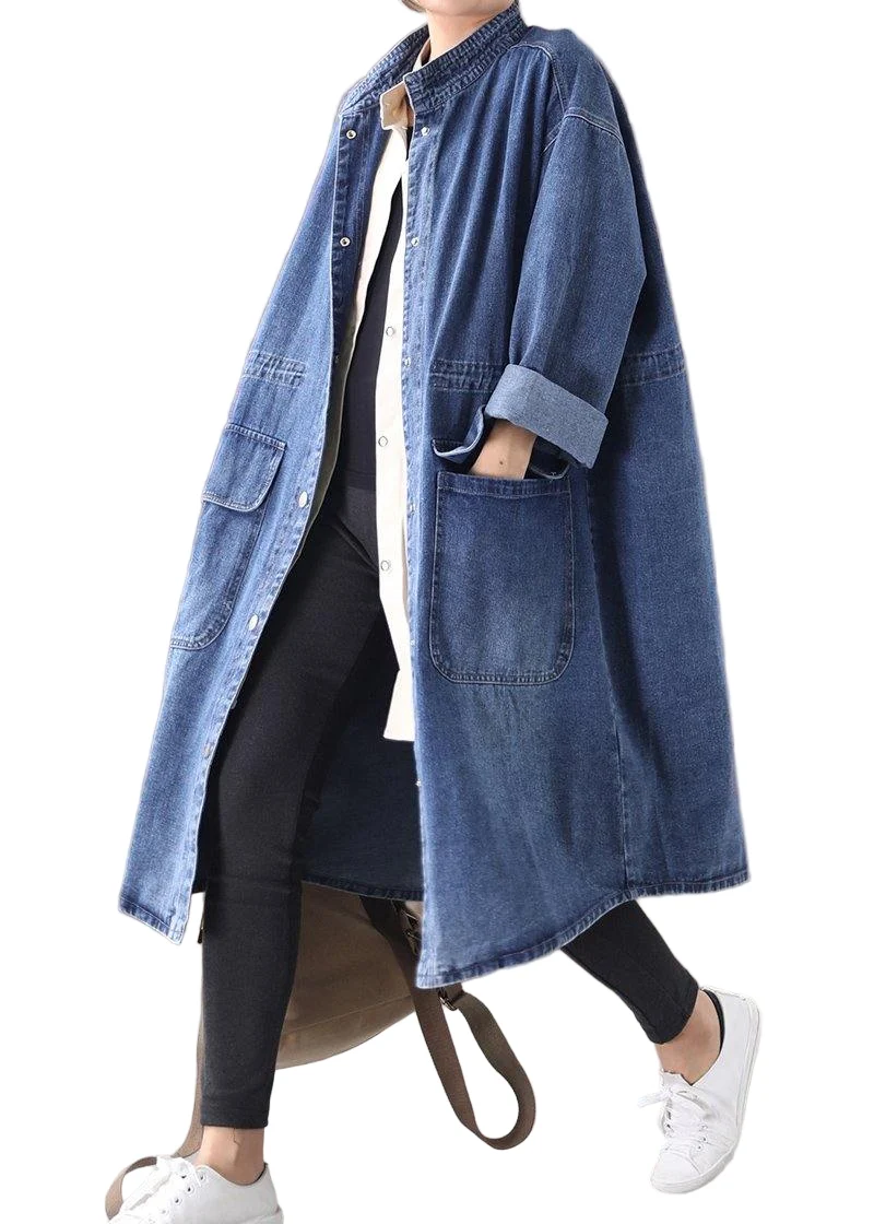 Dames Plus Size Box Coat met Staande Kraag en Trekkoord