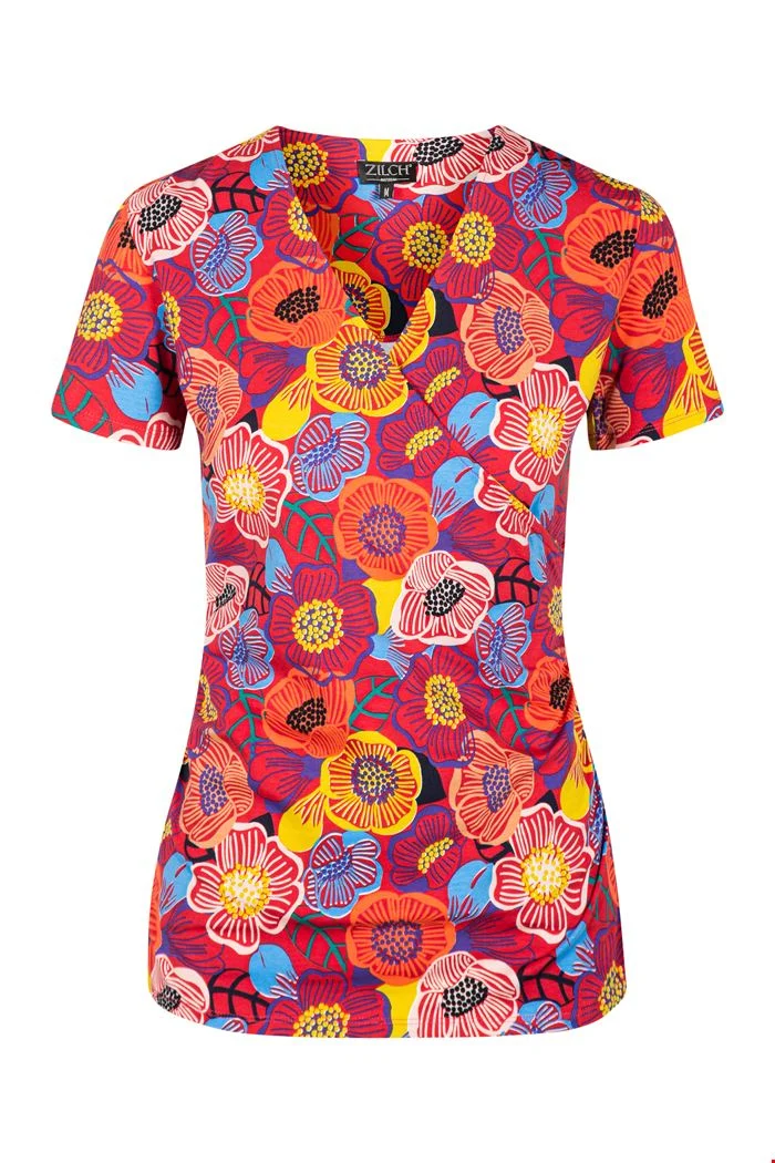 Top met overslag decolleté | Zilch top cross flowerfield blossom