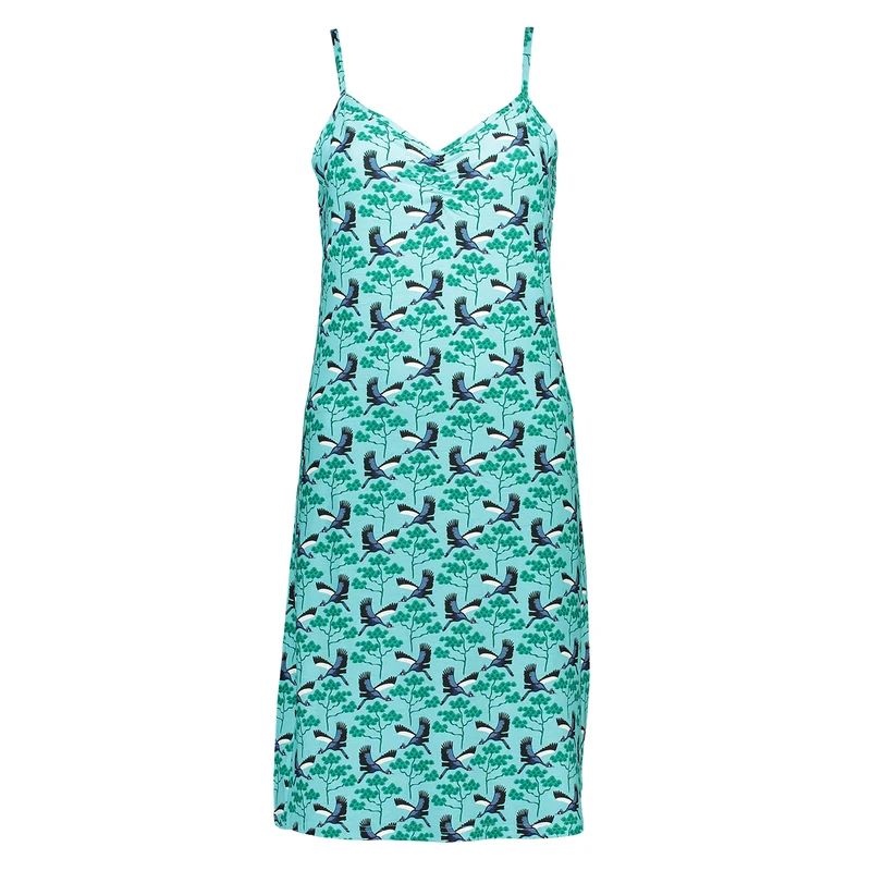 Blauwe jurk met spaghettibandjes | Bakery Ladies singlet dress crane bird blue