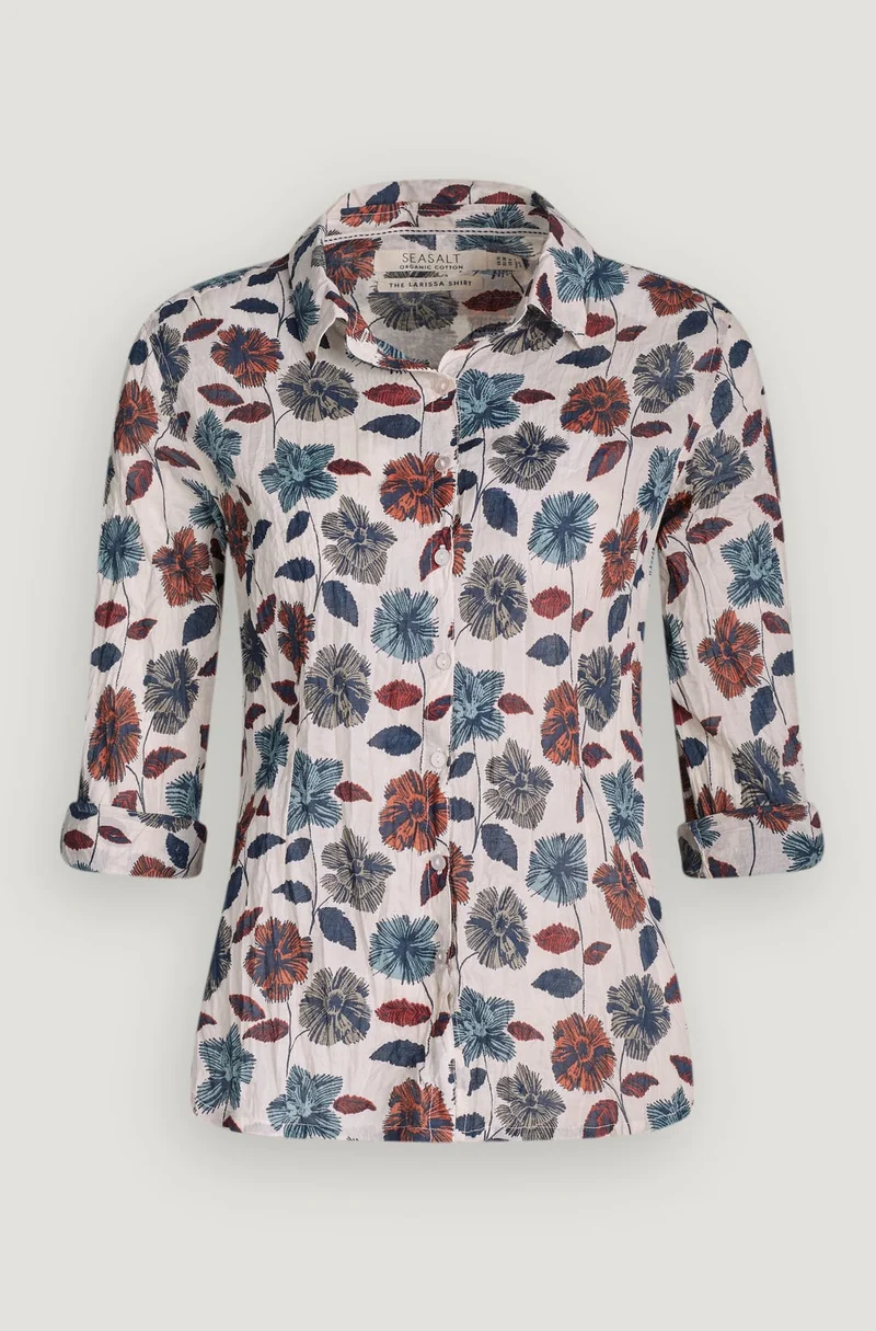 Blouse met bloemenprint | Seasalt Cornwall Larissa shirt sketched flowers cuttlefish