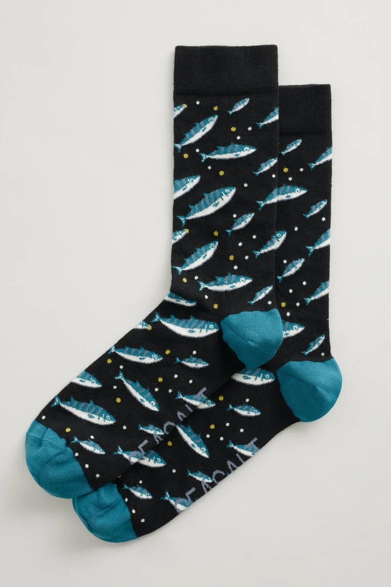 Sokken met vissenprint | Seasalt Cornwall men's arty socks fishing fleet granite