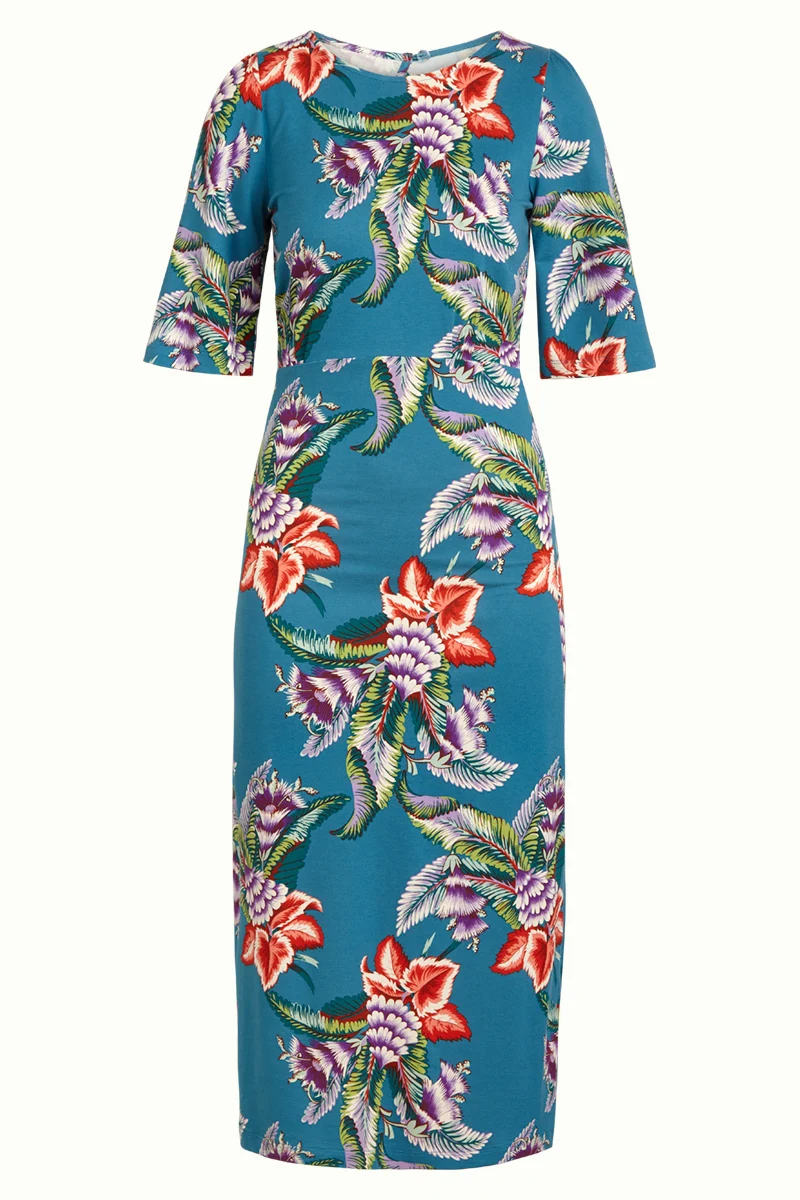 Blauwe jurk met bloemenprint | King Louie Uma dress topanga storm blue