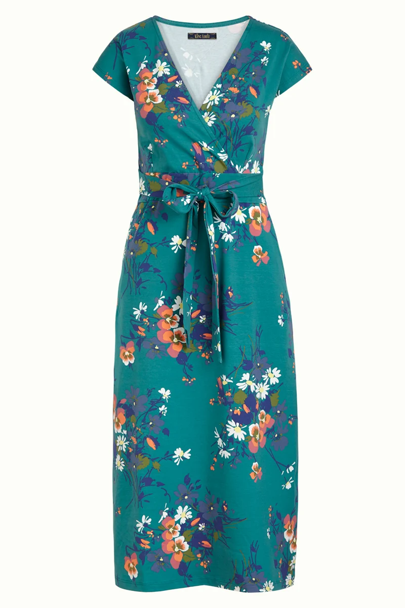 Midi jurk met strikceintuur | King Louie Lot midi dress pomona everglade green