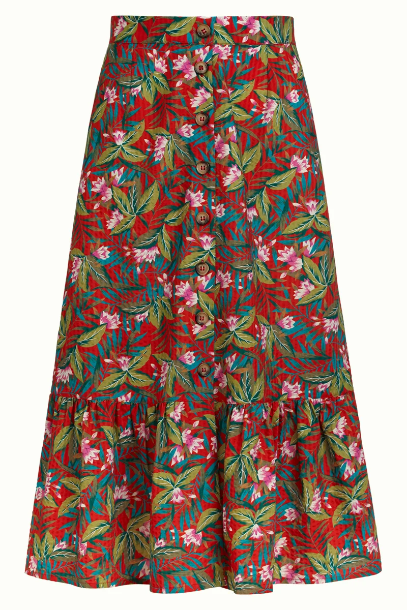 Rok met ruches | King Louie Esme button skirt salina red