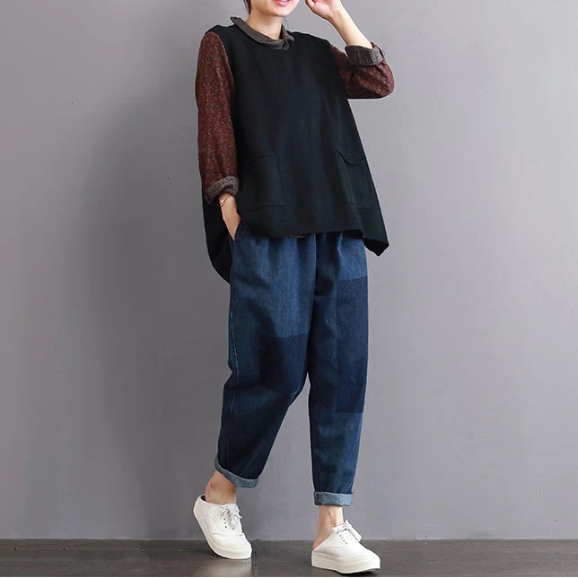 Dames Zwarte Sweater Met Grote Zakken