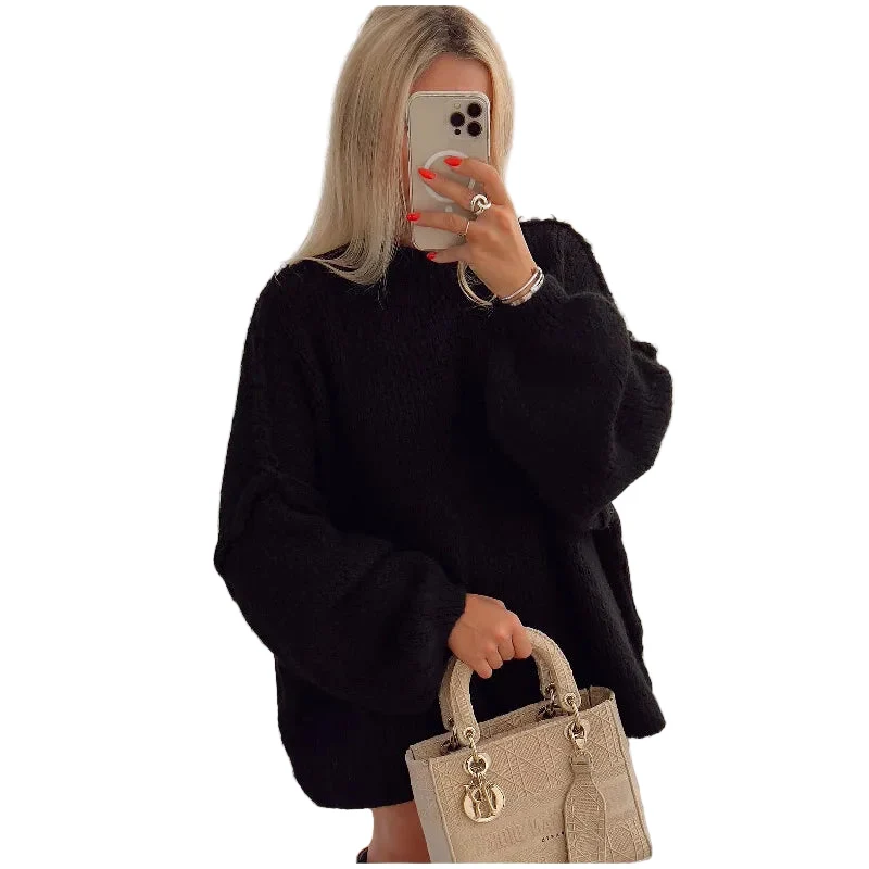 Oversized gebreide trui voor dames met opstaande kraag