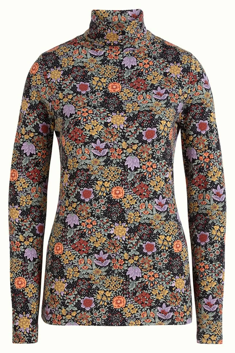 Coltop met bloemen print | King Louie Betsy rollneck top koji black