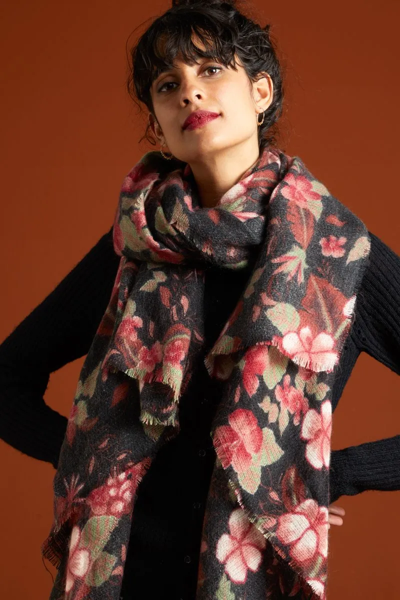 Grote sjaal met bloemenprint | King Louie scarf Lilo black