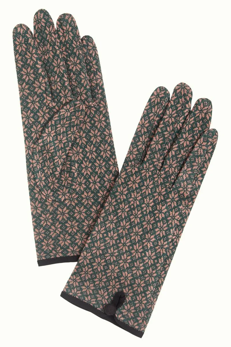 Handschoenen met roze bloemen print | King Louie glove gluhwein pine green
