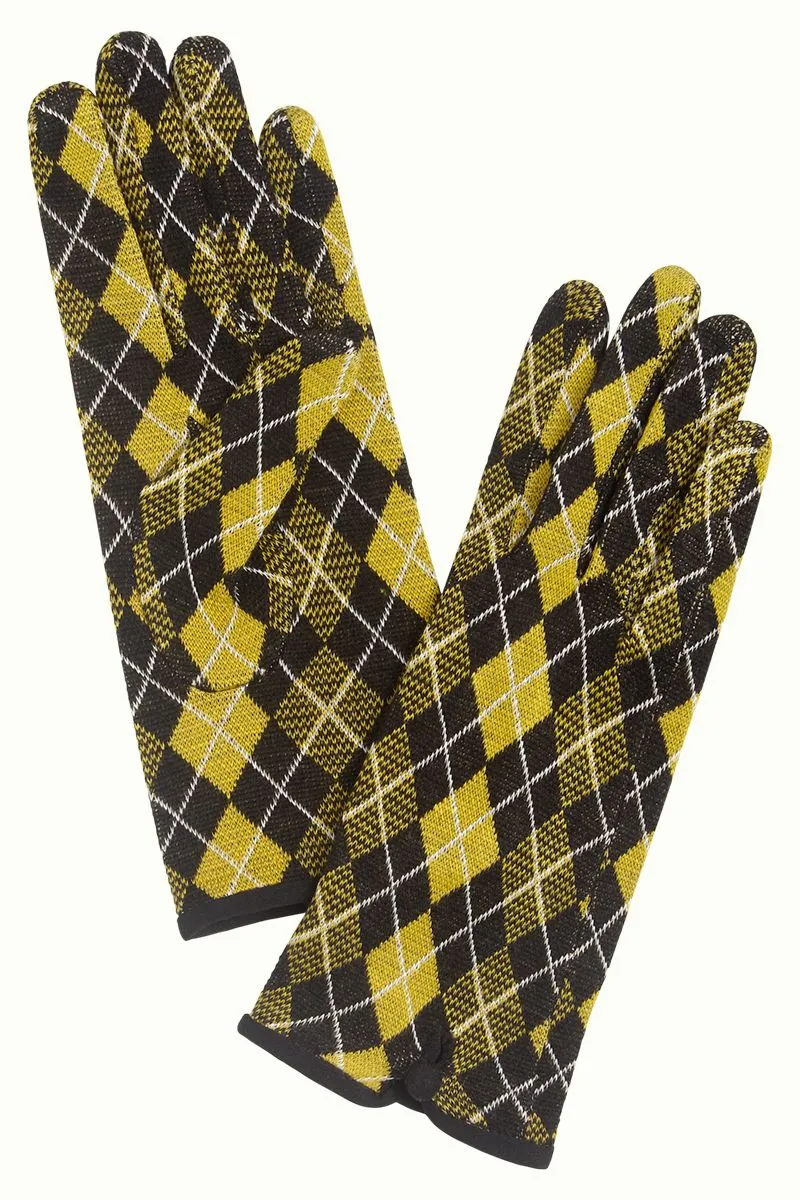 Geel met zwarte ruit print handschoenen | King Louie glove aberdeen curry yellow