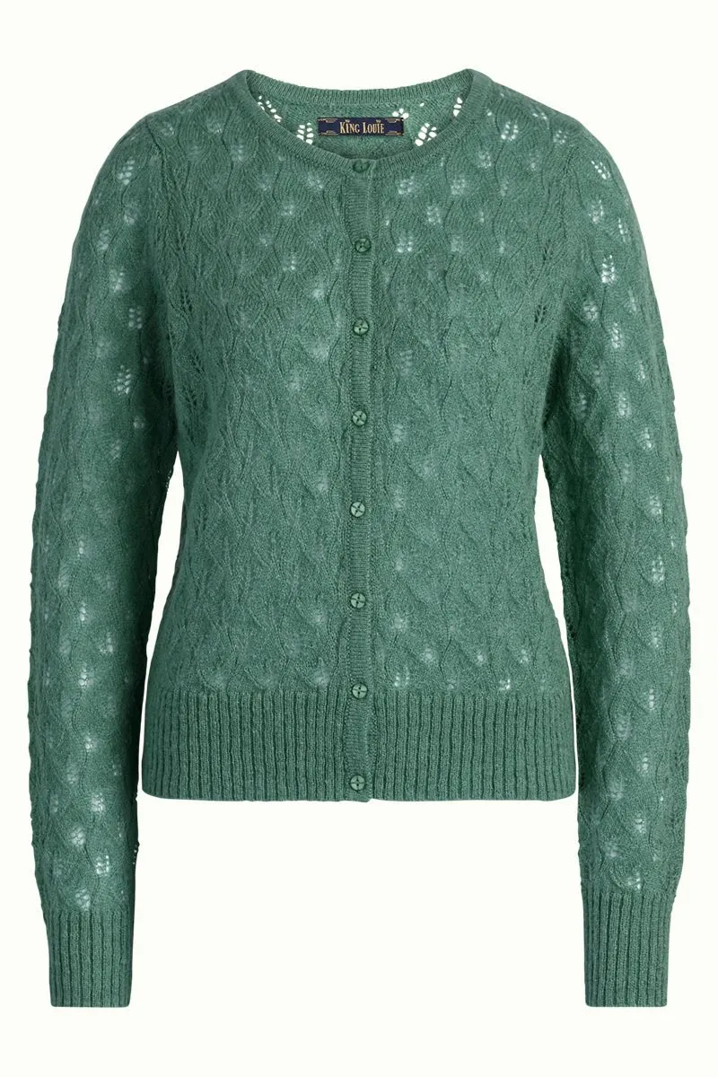 Vest met ajour knit | King Louie cardi roundneck vallina fir green