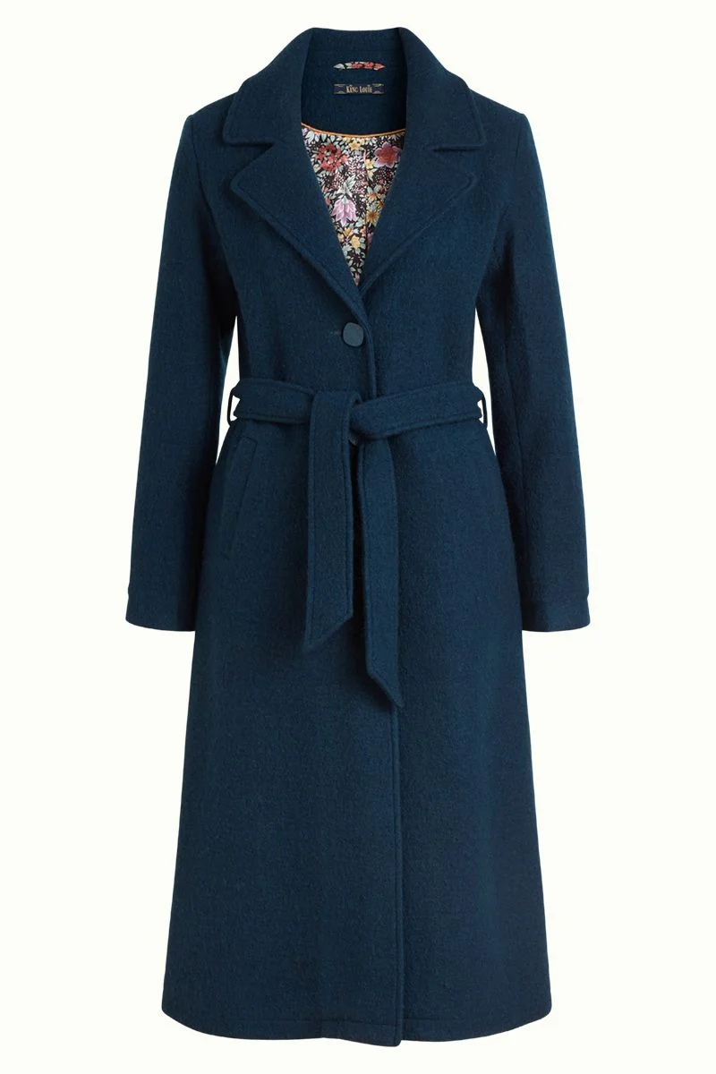 Blauwe wollen winterjas | King Louie Peyton coat kennedy storm blue