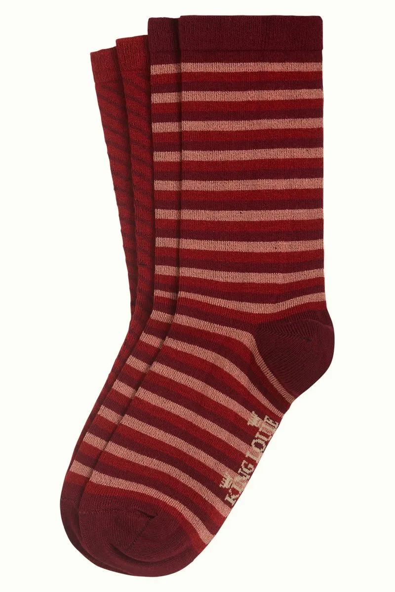Sokken van vochtopnemend bamboe | King Louie socks 2-pack roman stripe cherise red