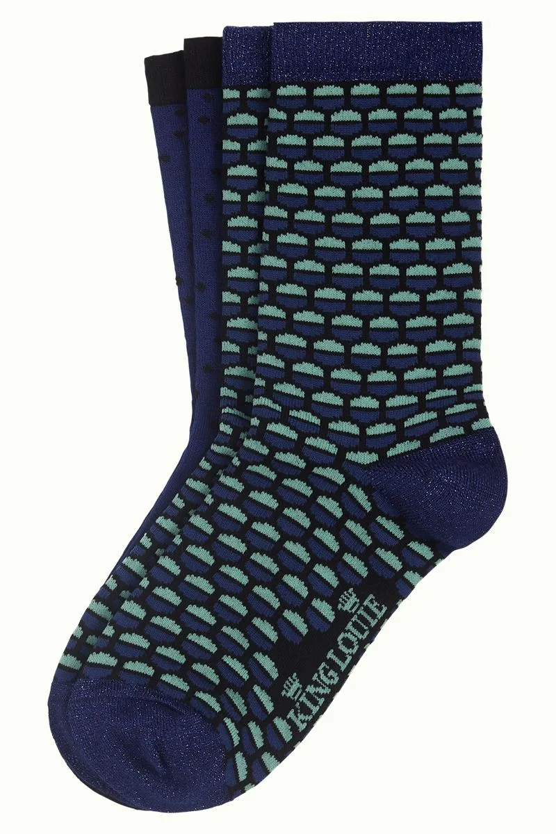 2 paar blauwe sokken | King Louie socks 2-pack globe streeple blue