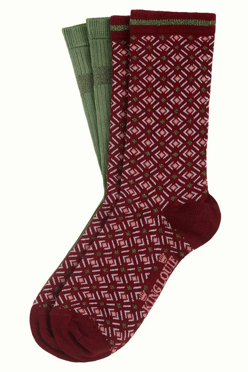 2 paar comfortabele sokken | King Louie socks 2-pack conte cherise red