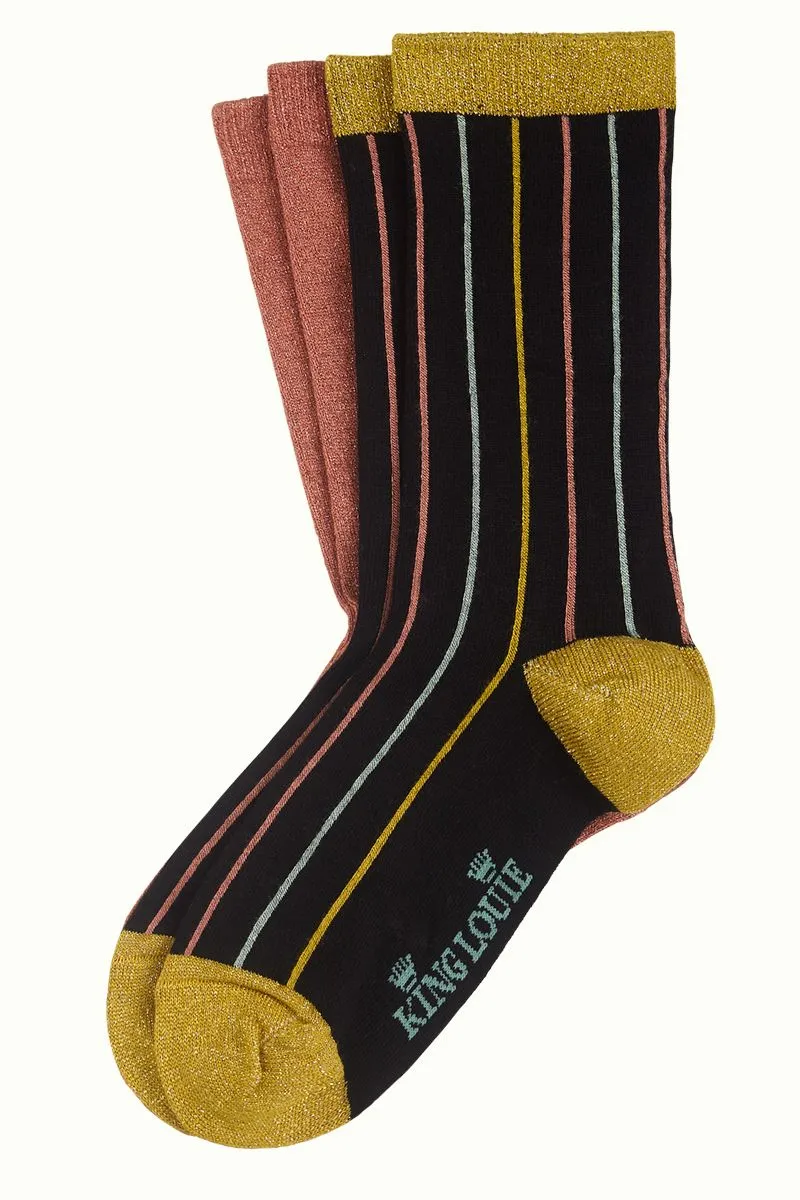 Zwarte en roze sokken | King Louie socks 2-pack carrousel curry yellow