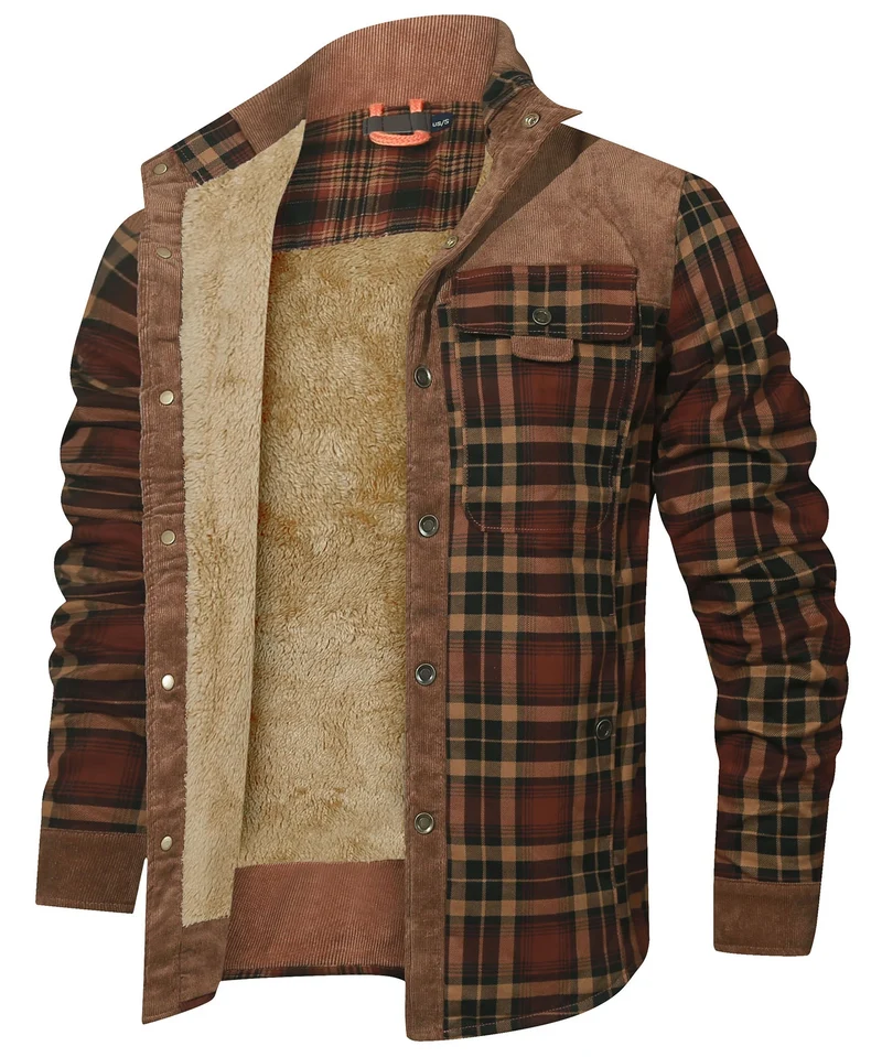 Heren Bomberjack Winter Winddicht Casual Geruit Sherpa Gevoerd Flanel