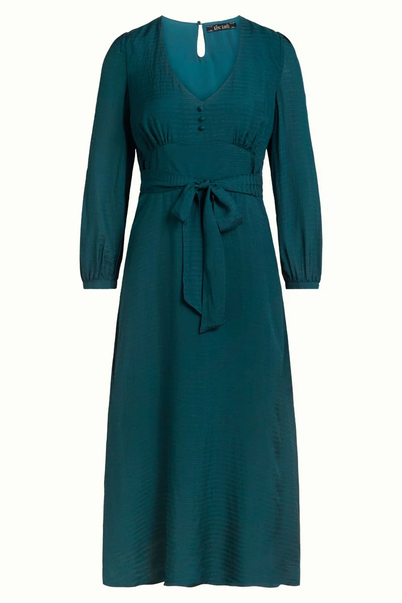 Midi jurk met V-hals | King Louie Lynn bellesleeve dress beauvoir pine green