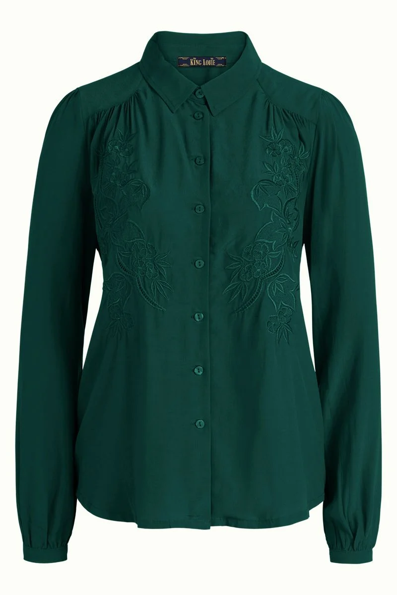 Groene blouse met borduursel | Carina blouse bellezza peacock green