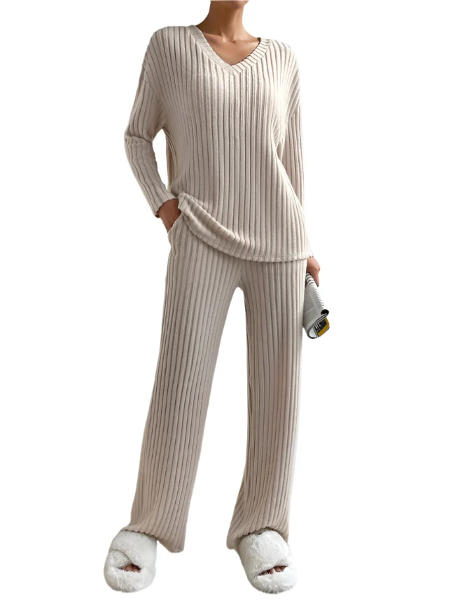 Dames Lounge Set Ribbelgebreid Comfortabel