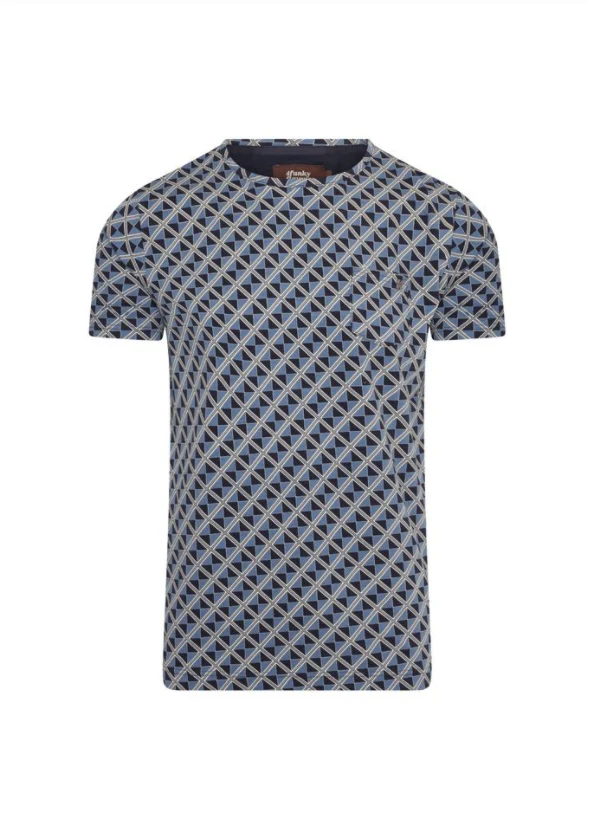 Blauw t-shirt met geometrische print | 4Funkyflavours men atmosphere strut