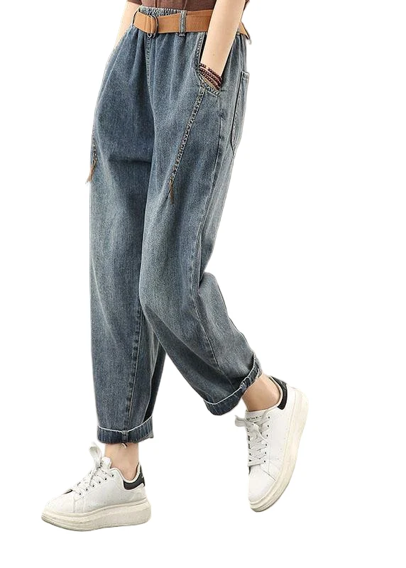 Casual Retro Denim Broek met Heldere Lijn Decoratie voor Dames
