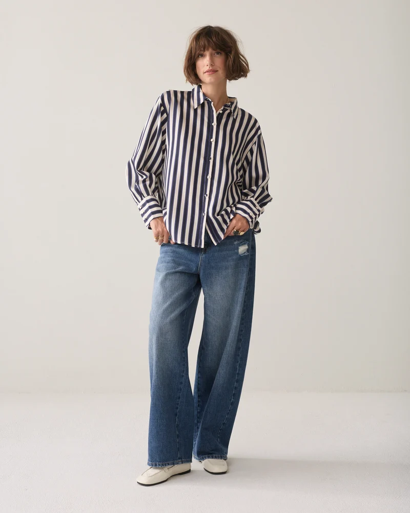 Summum Satijnen Streepjesblouse - Blauw