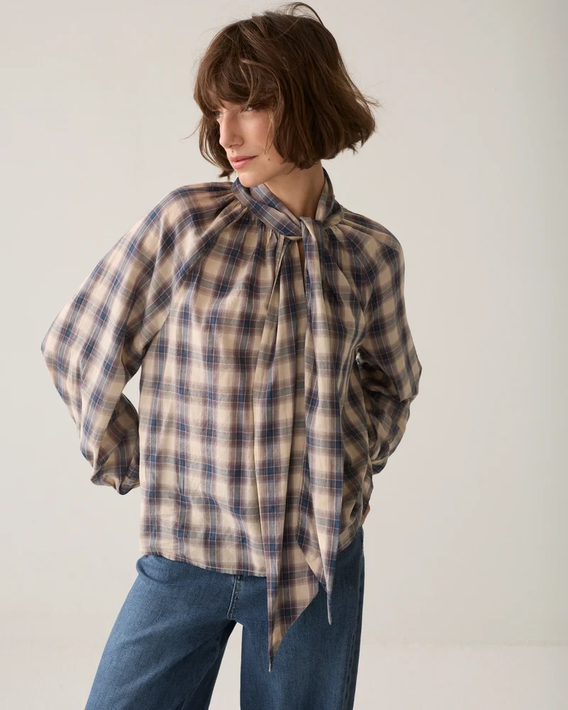 Summum Katoenen Blouse met Strik - Blauw
