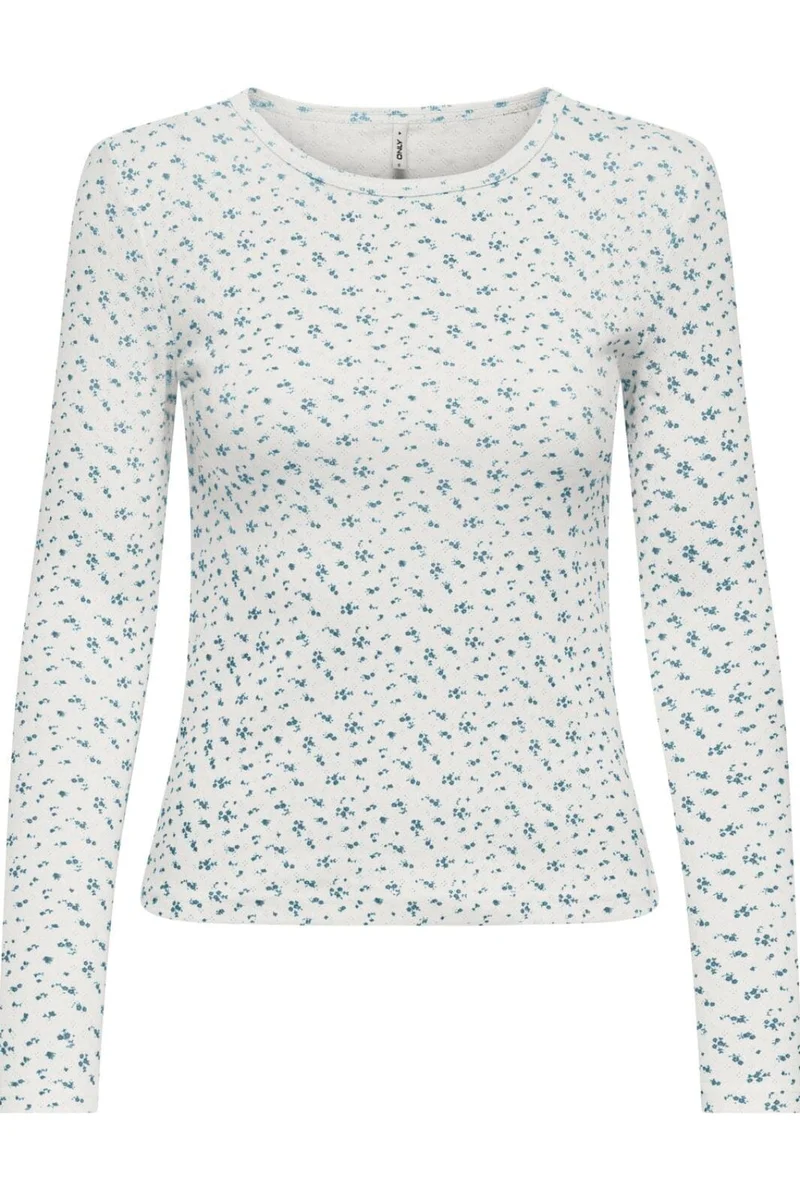 Only - Onlmadison L/S O-Neck Top - 4969688 Cloud Dancer Vivi Winter Sky