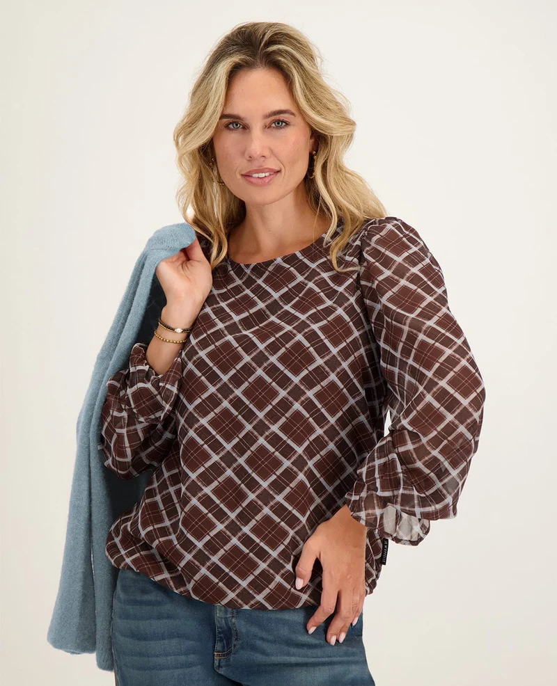 Top Ruffle | Dark Brown / Blue