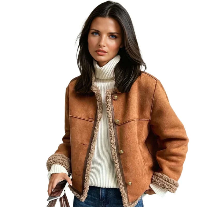 Dames Shearling jasje met knopen Elegante Winterjas