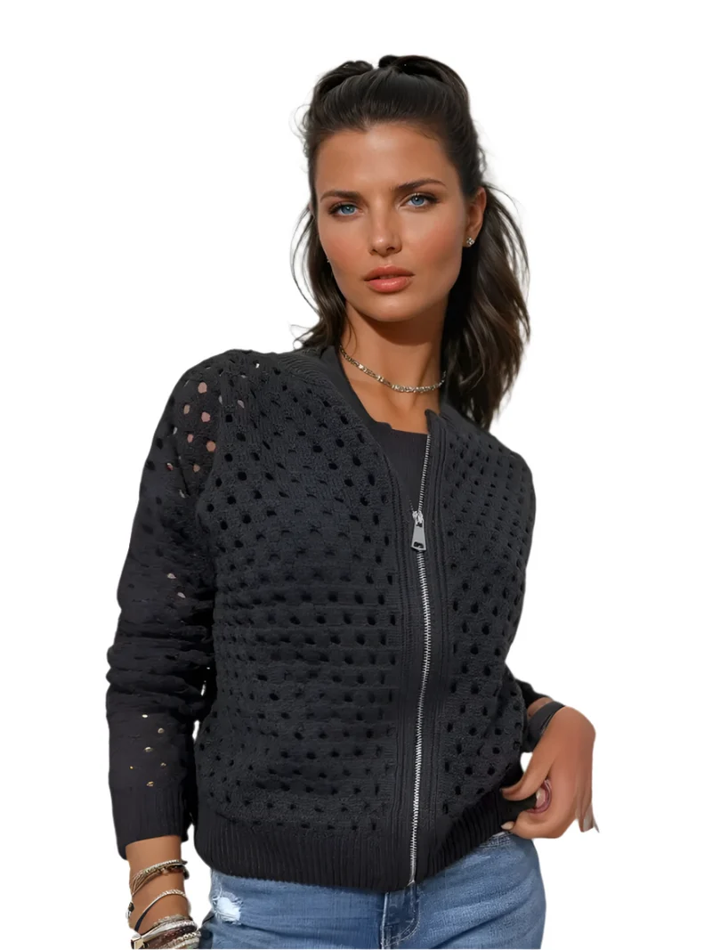 Dames Jas Met Perforaties en Ritssluiting