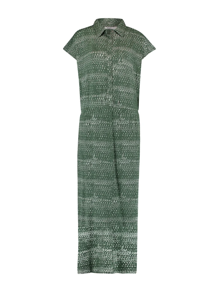 IEZ! Dress Long Print Viscose Green Light Grey